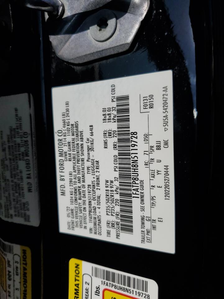 2022 Ford Mustang VIN: 1FATP8UH8N5119728 Lot: 83953775