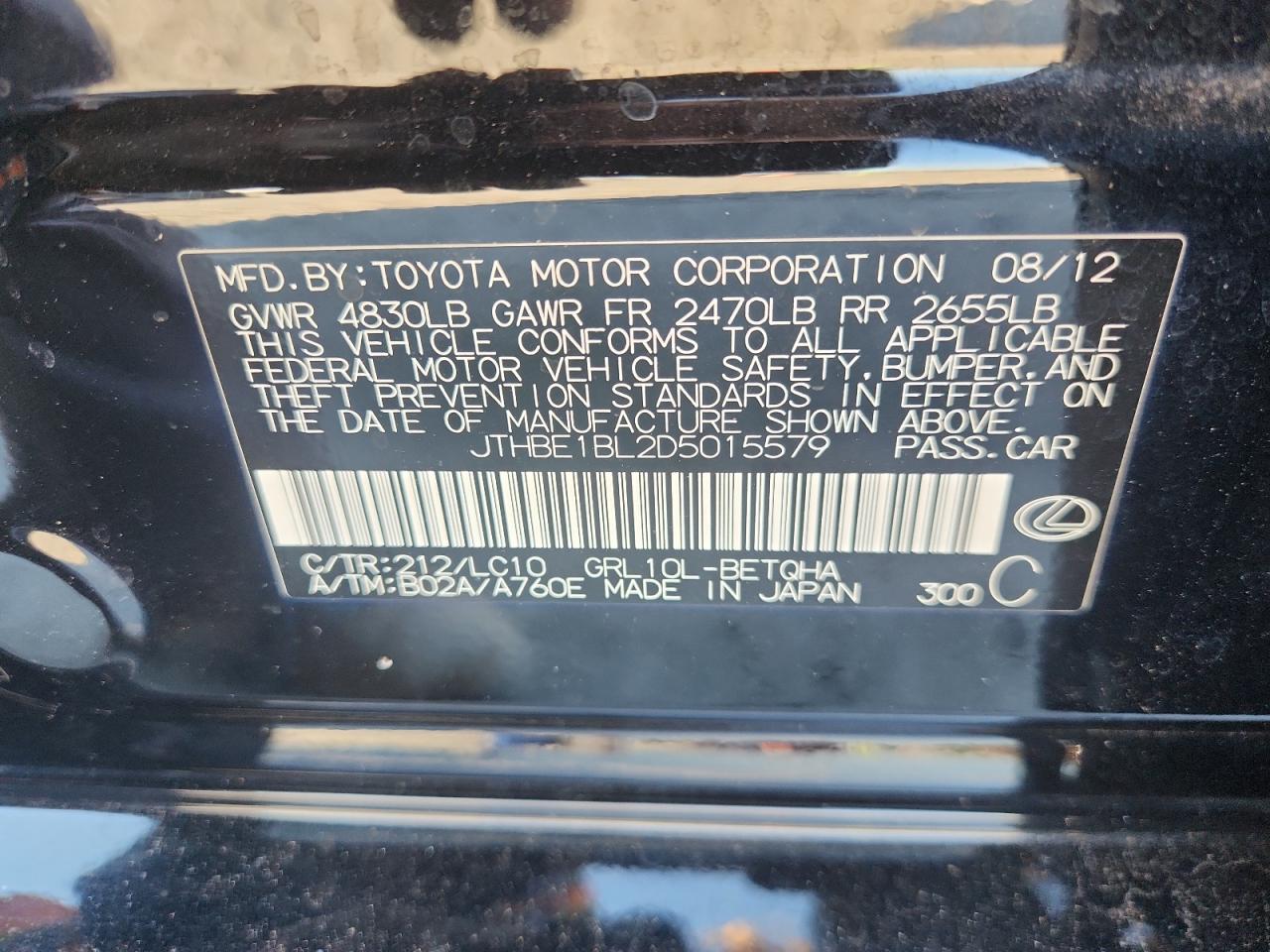 2013 Lexus Gs 350 VIN: JTHBE1BL2D5015579 Lot: 90255165