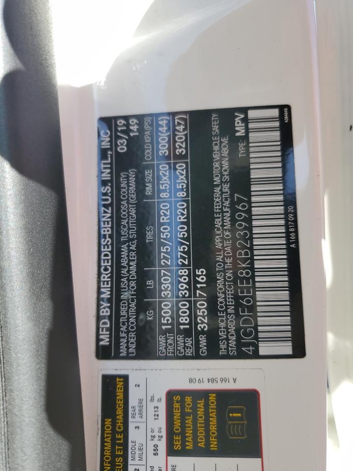 2019 Mercedes-Benz Gls 450 4Matic VIN: 4JGDF6EE8KB239967 Lot: 87123415