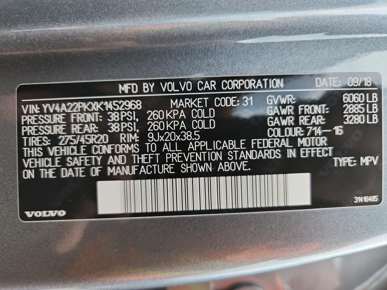 2019 Volvo Xc90 T6 Momentum VIN: YV4A22PKXK1452968 Lot: 82391075