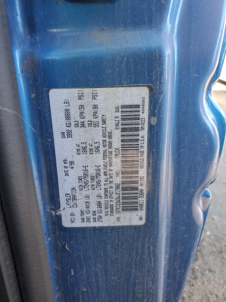 1998 Dodge Ram 2500 VIN: 1B7KC23W3WJ217802 Lot: 89909365