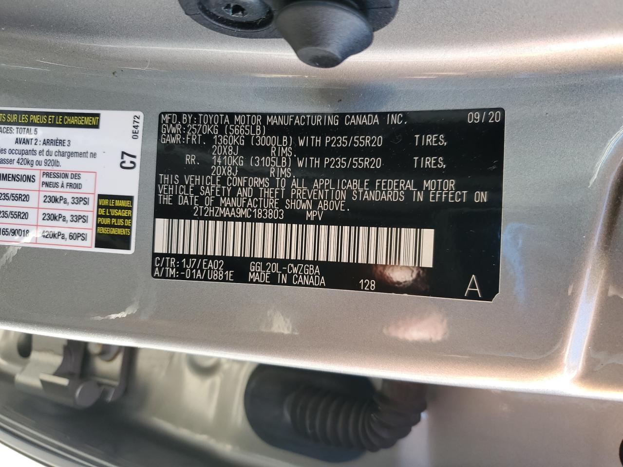 2021 Lexus Rx 350 VIN: 2T2HZMAA9MC183803 Lot: 90325185