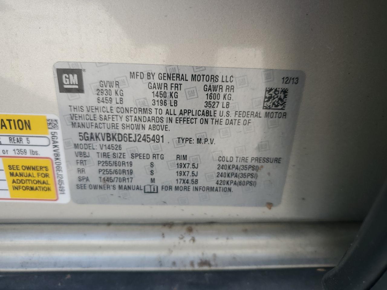 2014 Buick Enclave VIN: 5GAKVBKD6EJ245491 Lot: 84044895