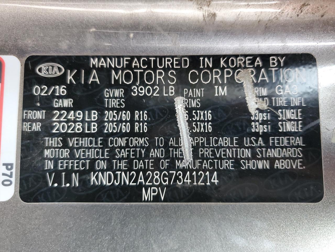 2016 Kia Soul VIN: KNDJN2A28G7341214 Lot: 81576245