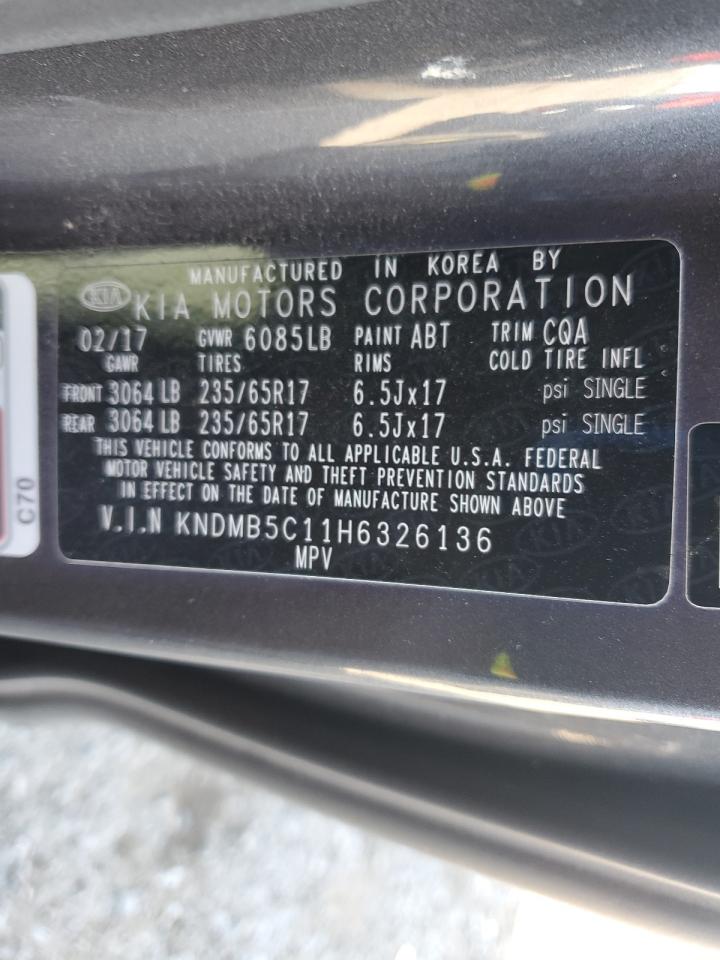 2017 Kia Sedona Lx VIN: KNDMB5C11H6326136 Lot: 84466155