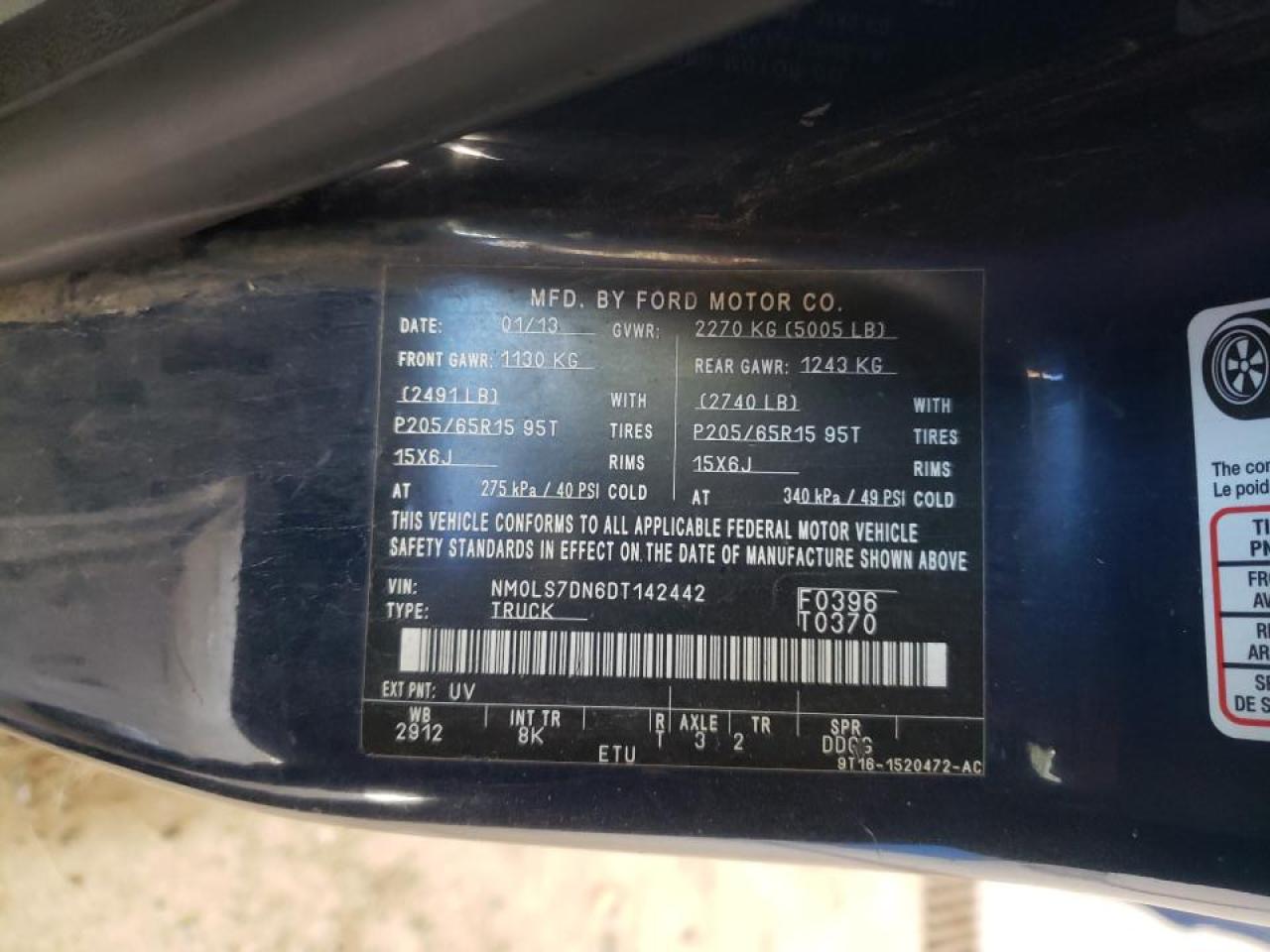 2013 Ford Transit Connect Delivery Van VIN: NM0LS7DN6DT142442 Lot: 90285225