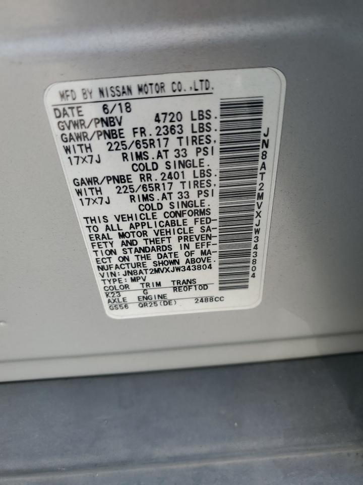 2018 Nissan Rogue S VIN: JN8AT2MVXJW343804 Lot: 82321185