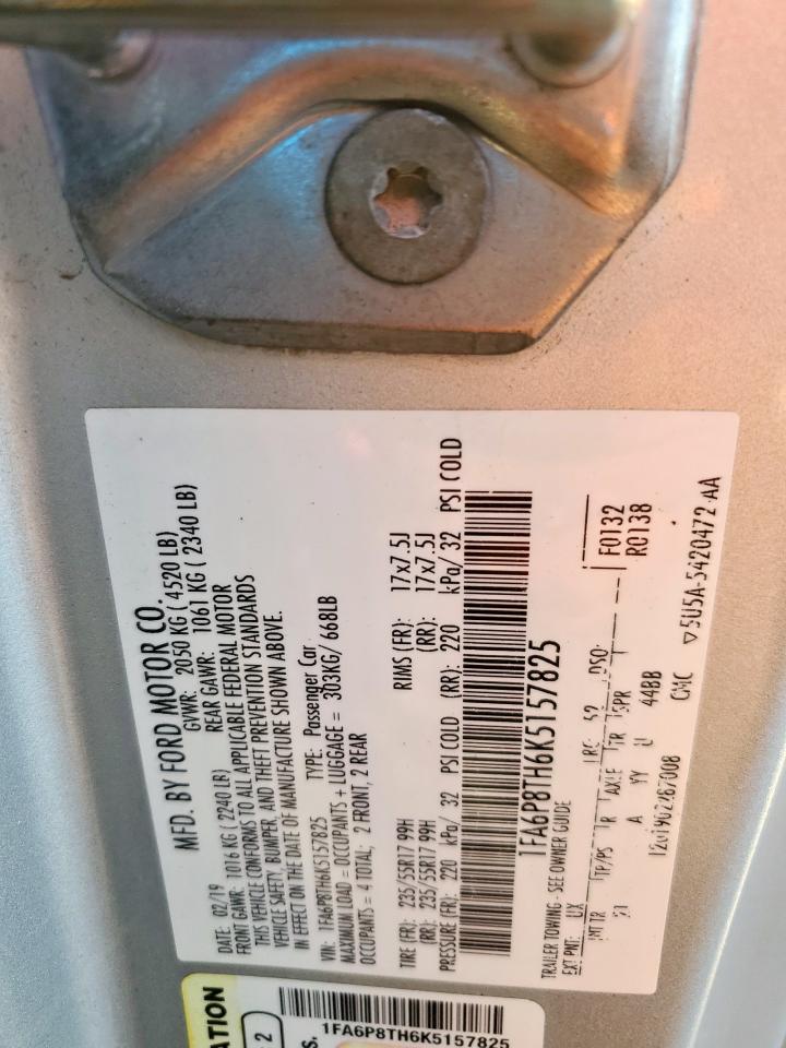 2019 Ford Mustang VIN: 1FA6P8TH6K5157825 Lot: 86313395