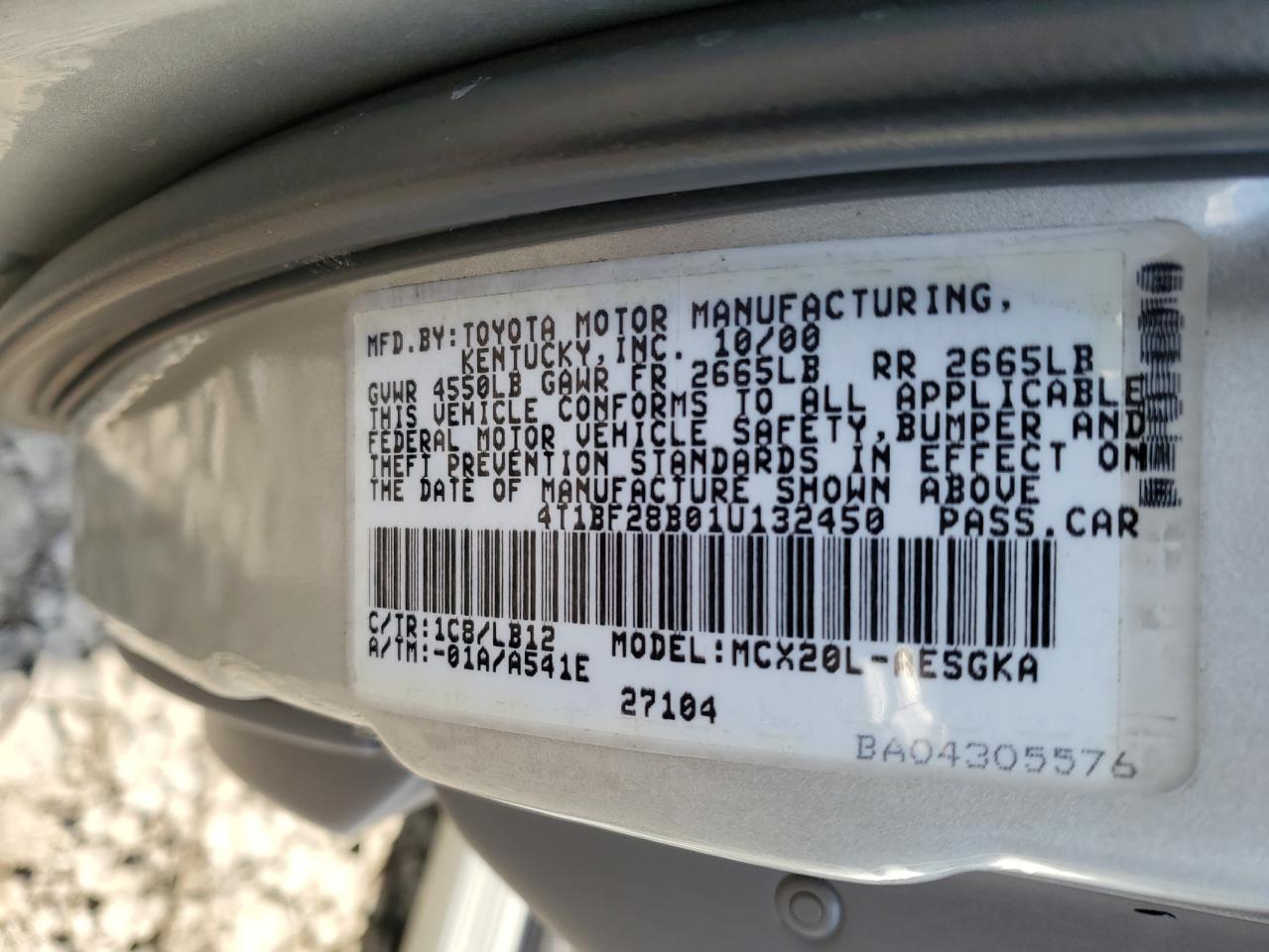 2001 Toyota Avalon Xl VIN: 4T1BF28B01U132450 Lot: 89625755