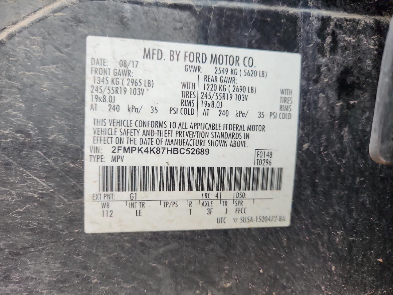 2017 Ford Edge Titanium VIN: 2FMPK4K87HBC52689 Lot: 89475185