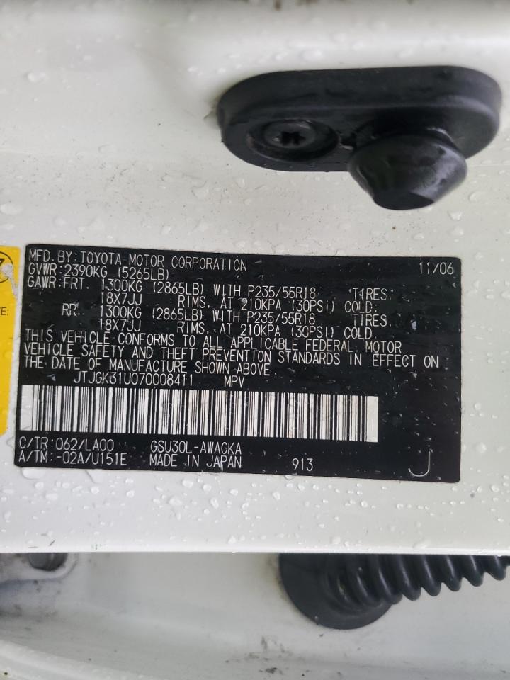 2007 Lexus Rx 350 VIN: JTJGK31U070008411 Lot: 86189305