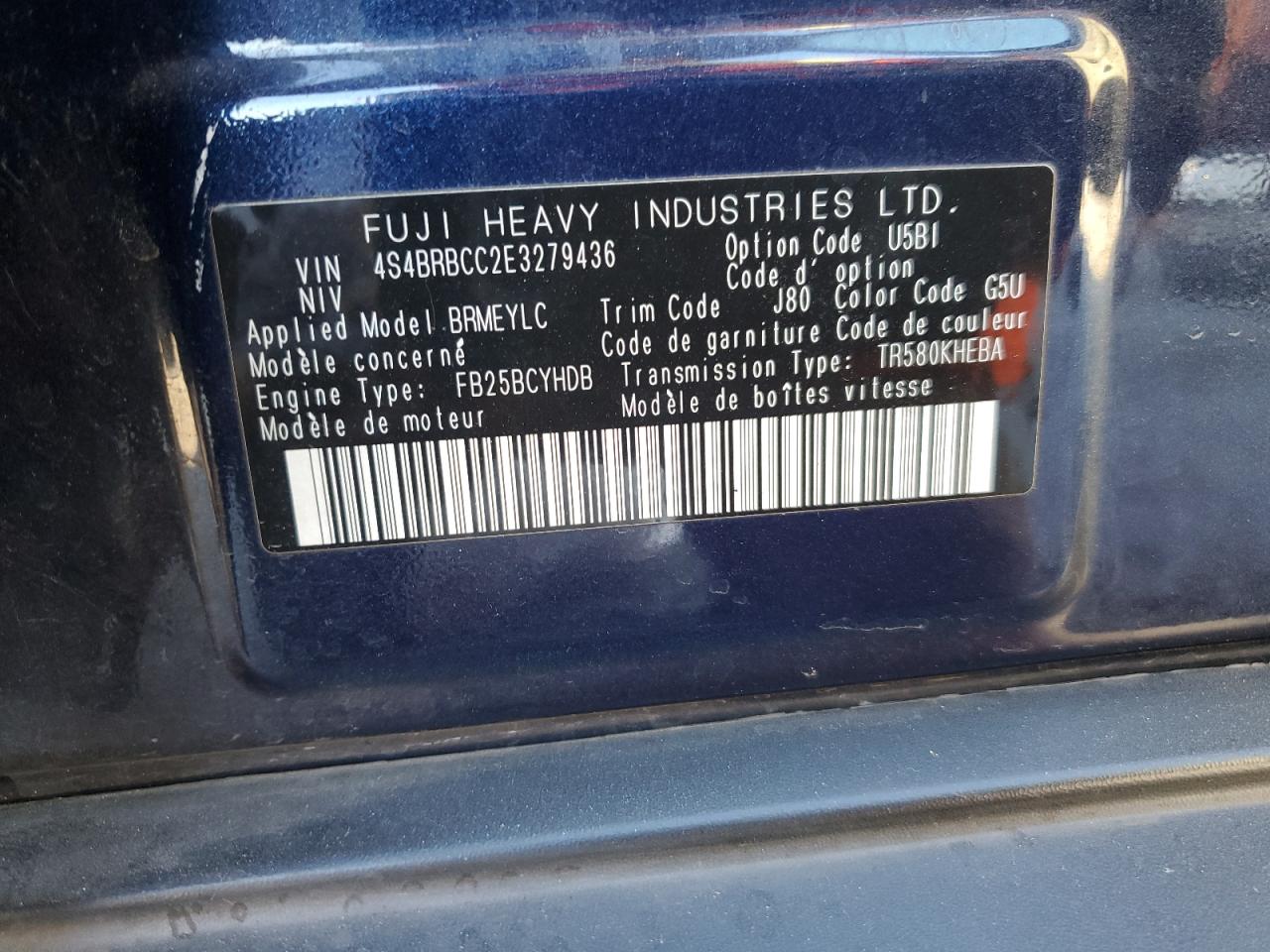 2014 Subaru Outback 2.5I Premium VIN: 4S4BRBCC2E3279436 Lot: 84965395