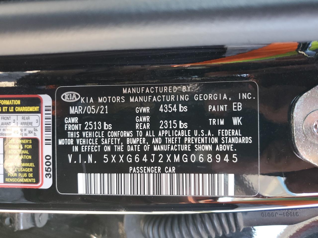 2021 Kia K5 Gt Line VIN: 5XXG64J2XMG068945 Lot: 82179995