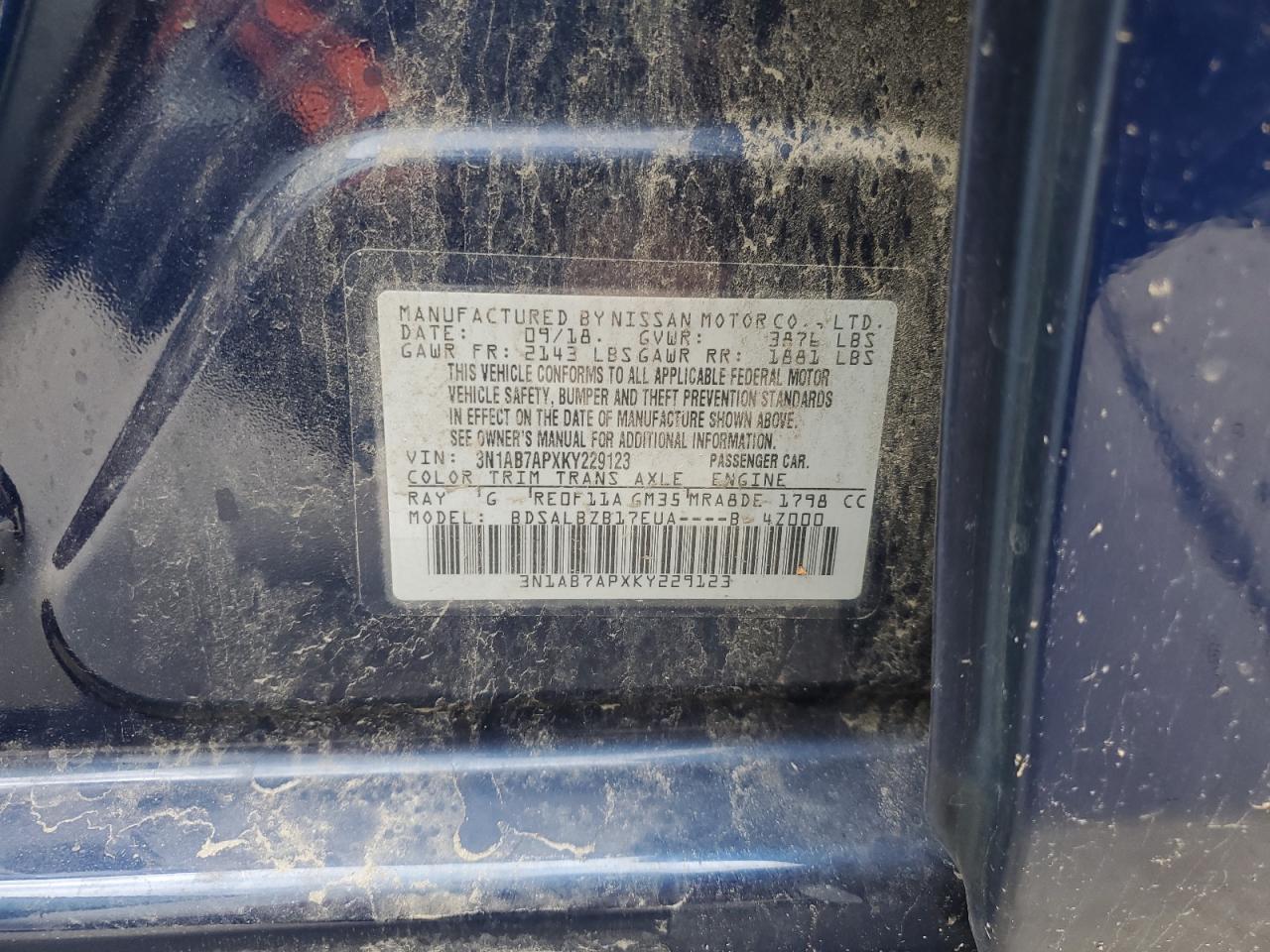 2019 Nissan Sentra S VIN: 3N1AB7APXKY229123 Lot: 85293705