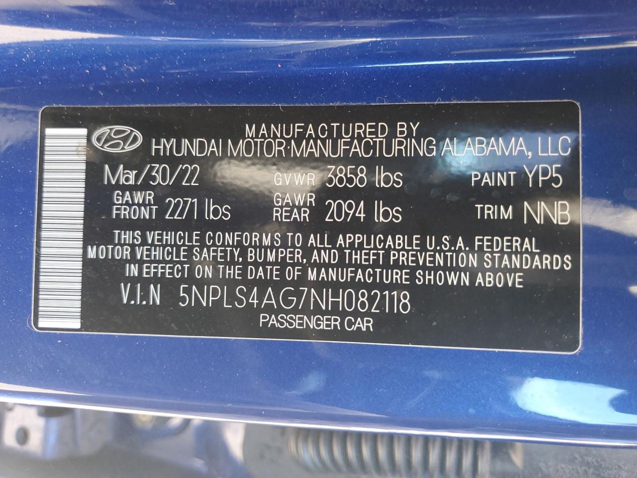 2022 Hyundai Elantra Sel VIN: 5NPLS4AG7NH082118 Lot: 86791045