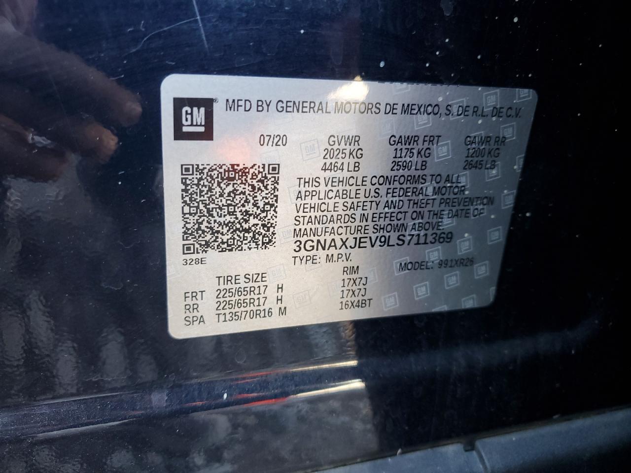 2020 Chevrolet Equinox Lt VIN: 3GNAXJEV9LS711369 Lot: 82189465