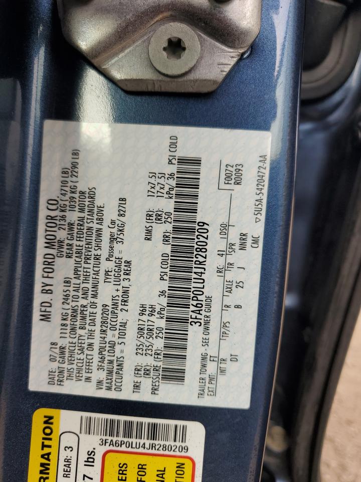 2018 Ford Fusion Se Hybrid VIN: 3FA6P0LU4JR280209 Lot: 90351295