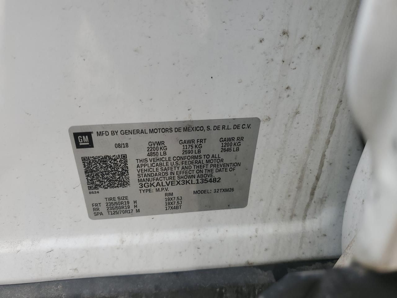 2019 GMC Terrain Slt VIN: 3GKALVEX3KL135482 Lot: 85541205