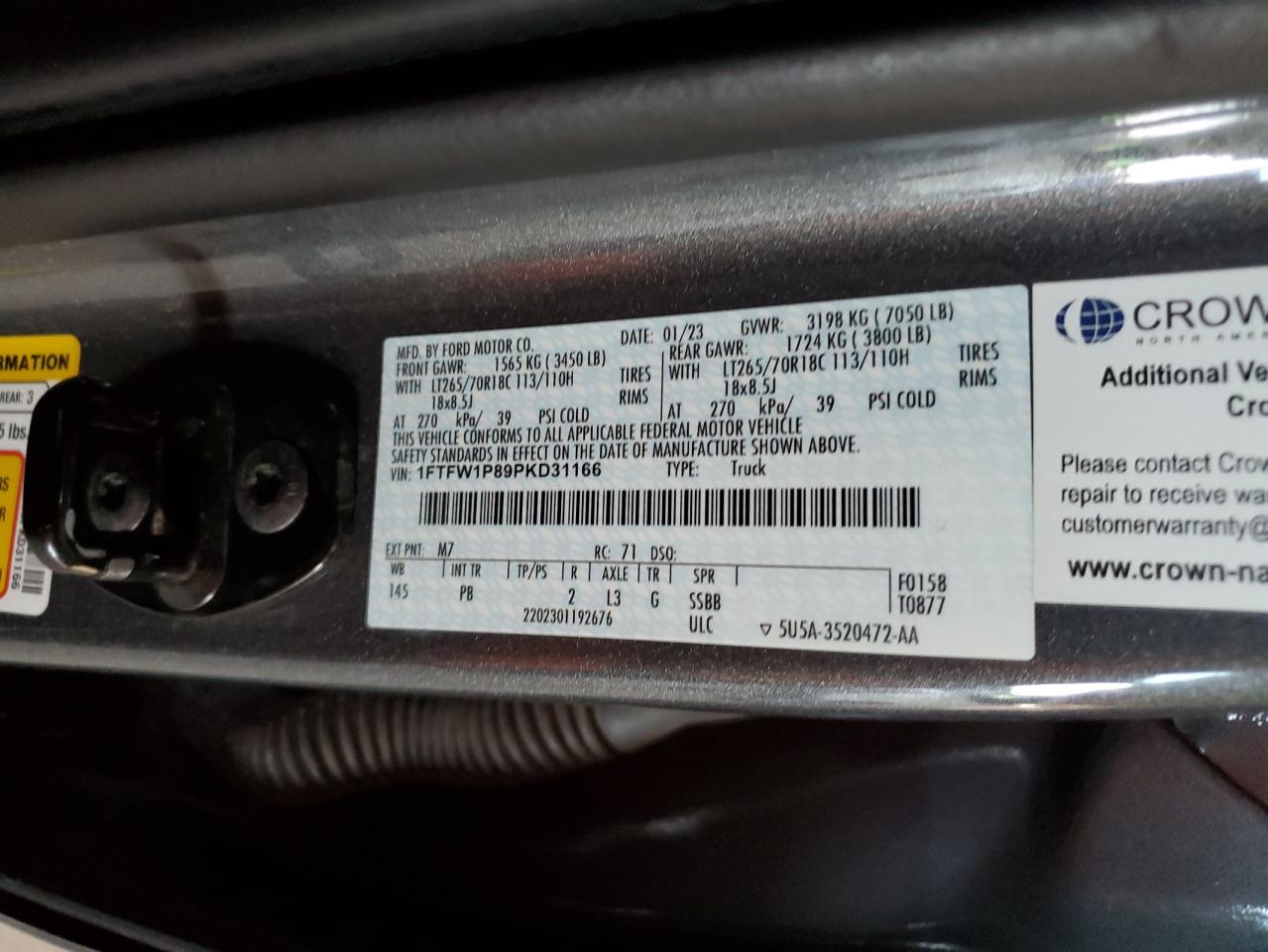 2023 Ford F150 Police Responder VIN: 1FTFW1P89PKD31166 Lot: 84958565