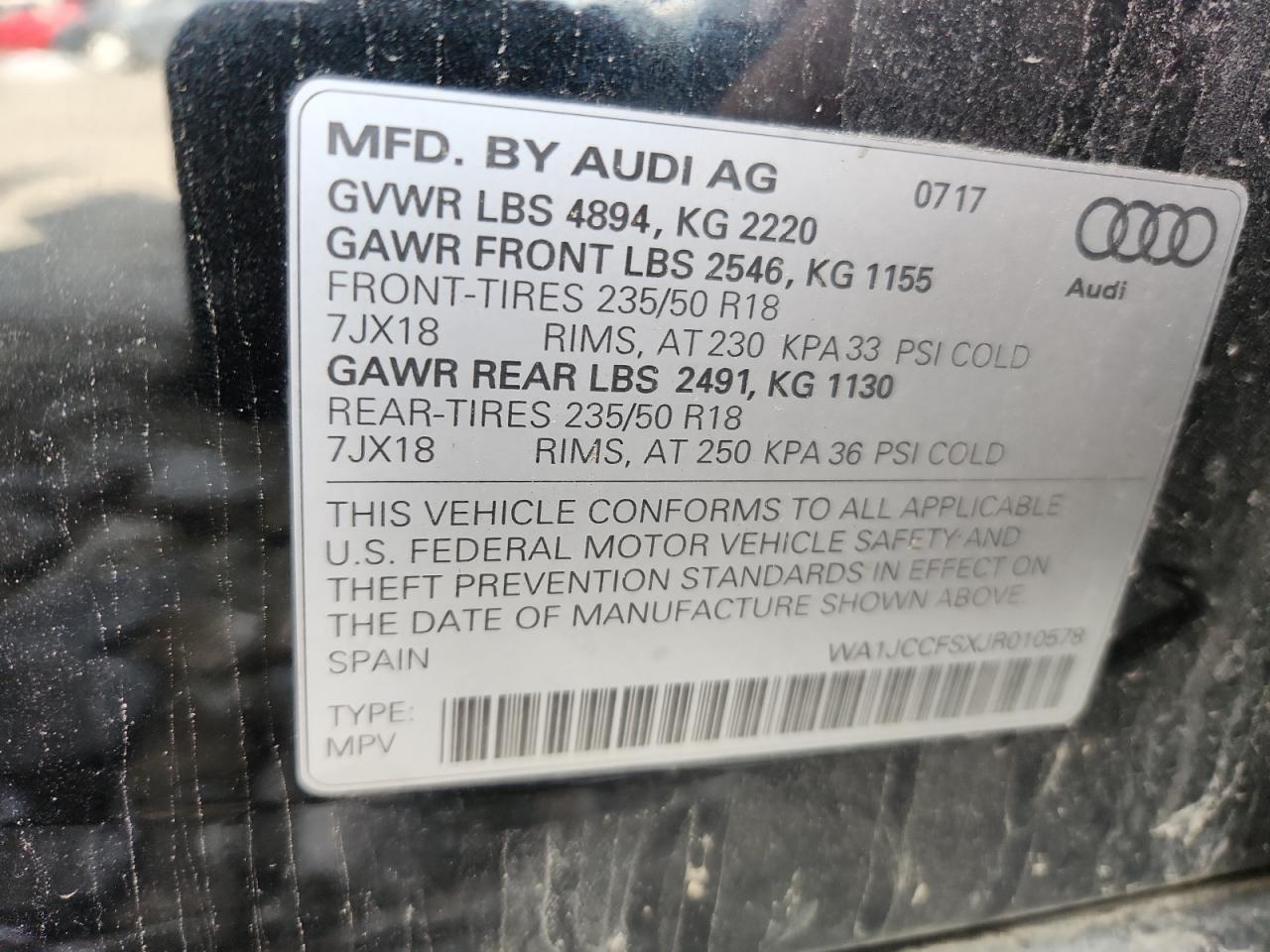 2018 Audi Q3 Premium Plus VIN: WA1JCCFSXJR010578 Lot: 71987665