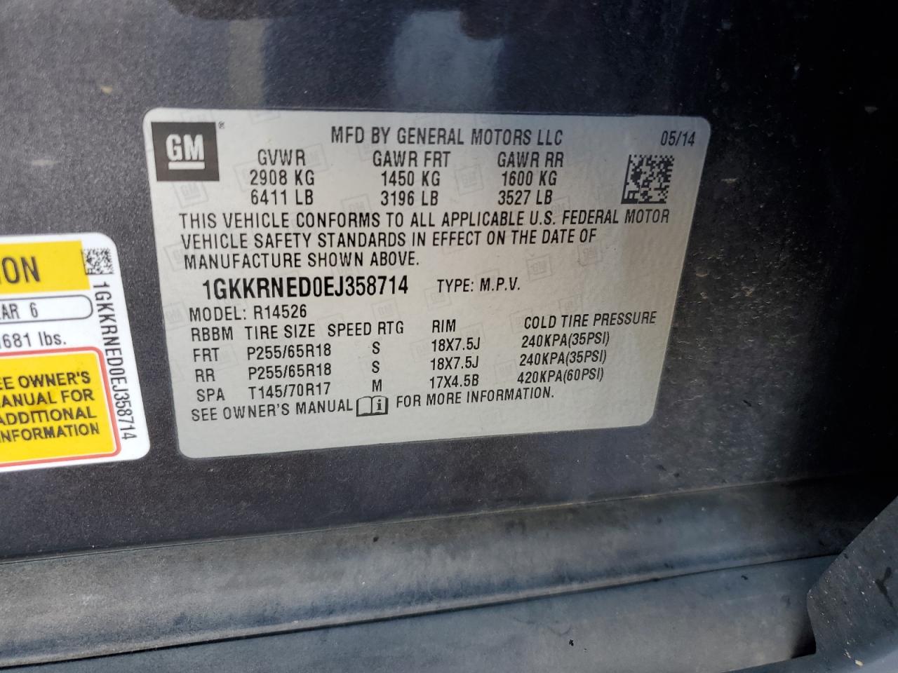 2014 GMC Acadia Sle VIN: 1GKKRNED0EJ358714 Lot: 82008375