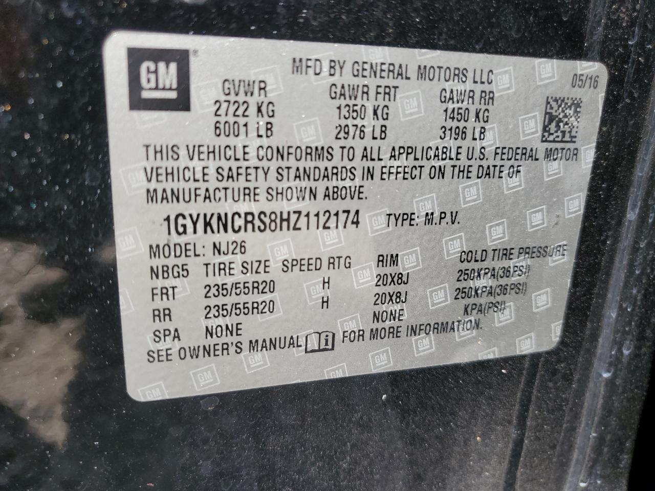 2017 Cadillac Xt5 Premium Luxury VIN: 1GYKNCRS8HZ112174 Lot: 87185555