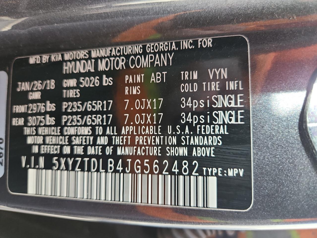 2018 Hyundai Santa Fe Sport VIN: 5XYZTDLB4JG562482 Lot: 85902615