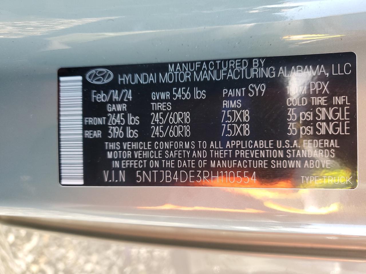 2024 Hyundai Santa Cruz Sel VIN: 5NTJB4DE3RH110554 Lot: 90414915