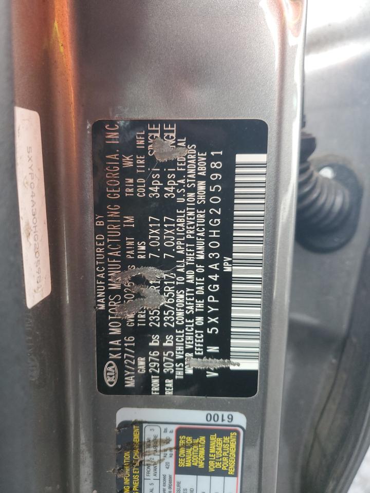 2017 Kia Sorento Lx VIN: 5XYPG4A30HG205981 Lot: 81900695