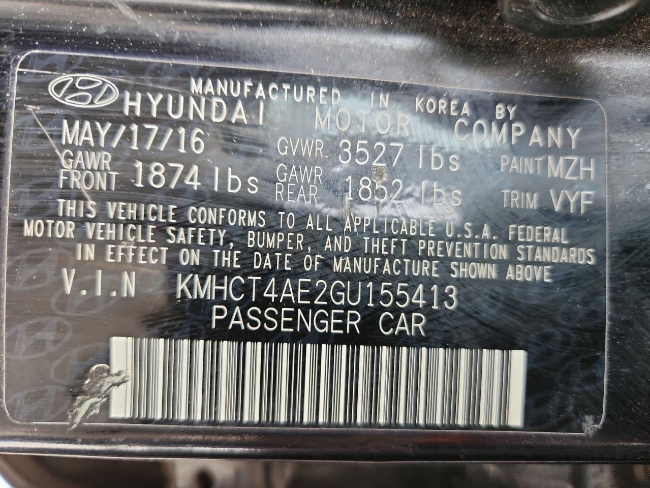 2016 Hyundai Accent Se VIN: KMHCT4AE2GU155413 Lot: 86464035