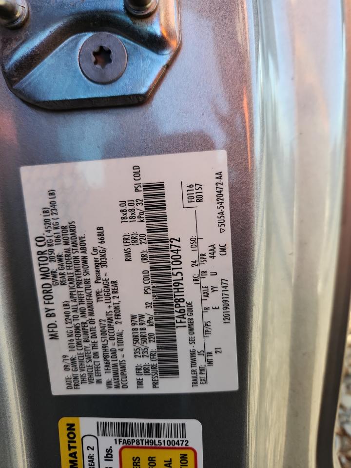 2020 Ford Mustang VIN: 1FA6P8TH9L5100472 Lot: 85750115