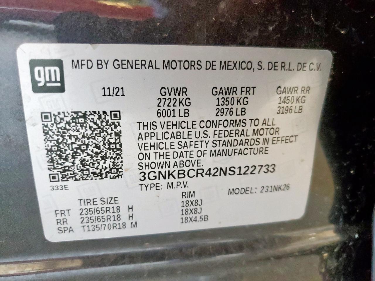 2022 Chevrolet Blazer 2Lt VIN: 3GNKBCR42NS122733 Lot: 82007135