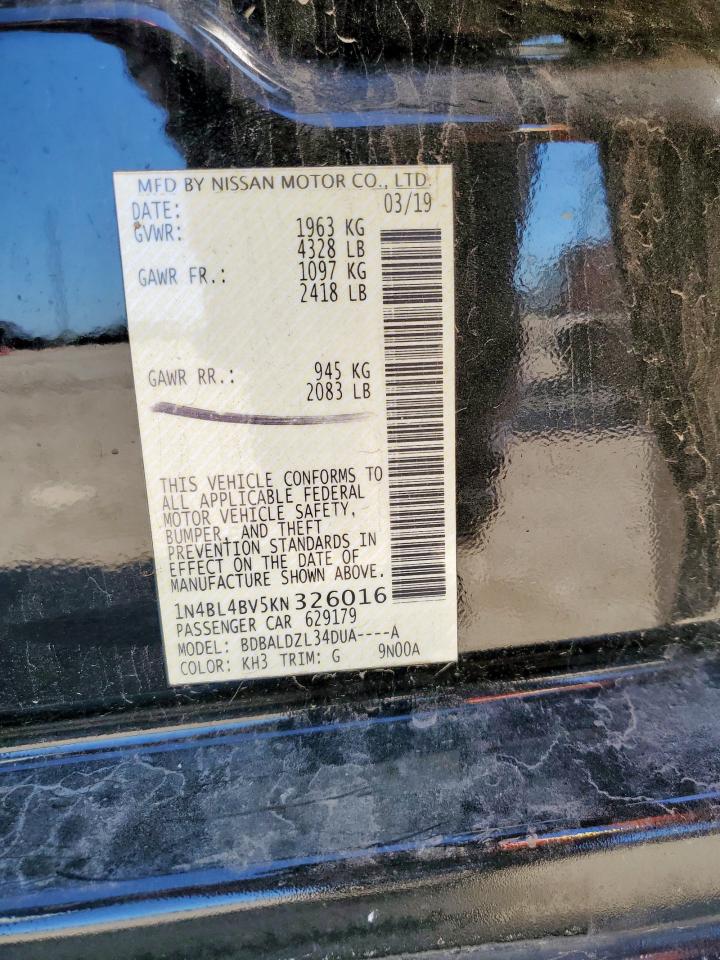 2019 Nissan Altima S VIN: 1N4BL4BV5KN326016 Lot: 85561685