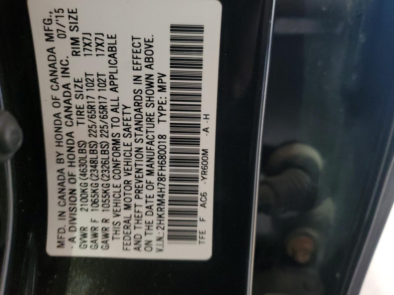 2015 Honda Cr-V Exl VIN: 2HKRM4H78FH680018 Lot: 89485745