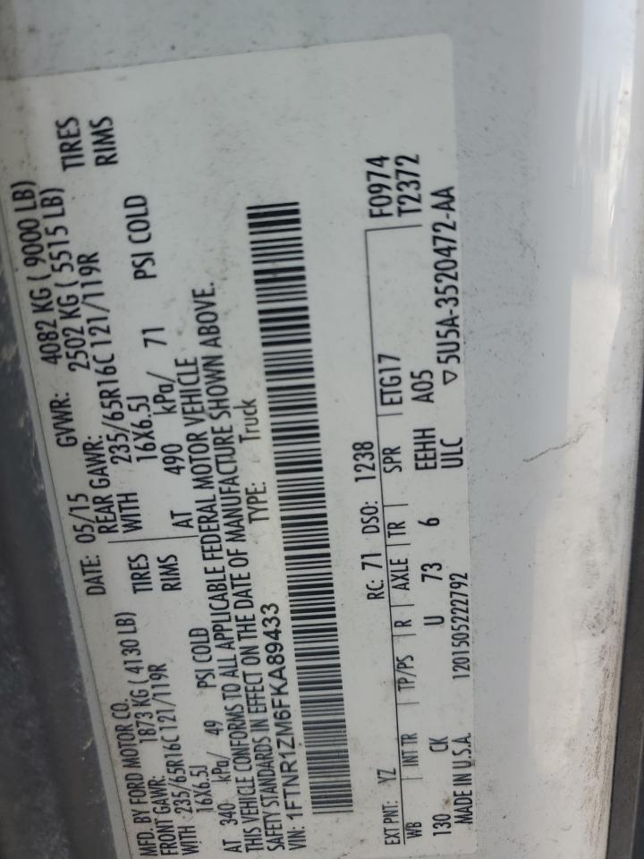 2015 Ford Transit T-250 VIN: 1FTNR1ZM6FKA89433 Lot: 84963915