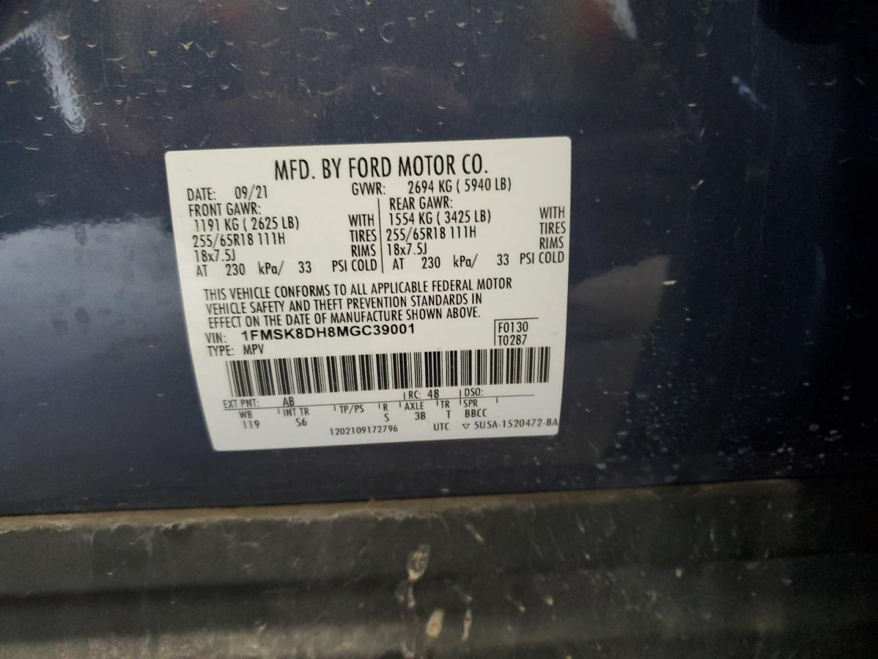 2021 Ford Explorer Xlt VIN: 1FMSK8DH8MGC39001 Lot: 84219945