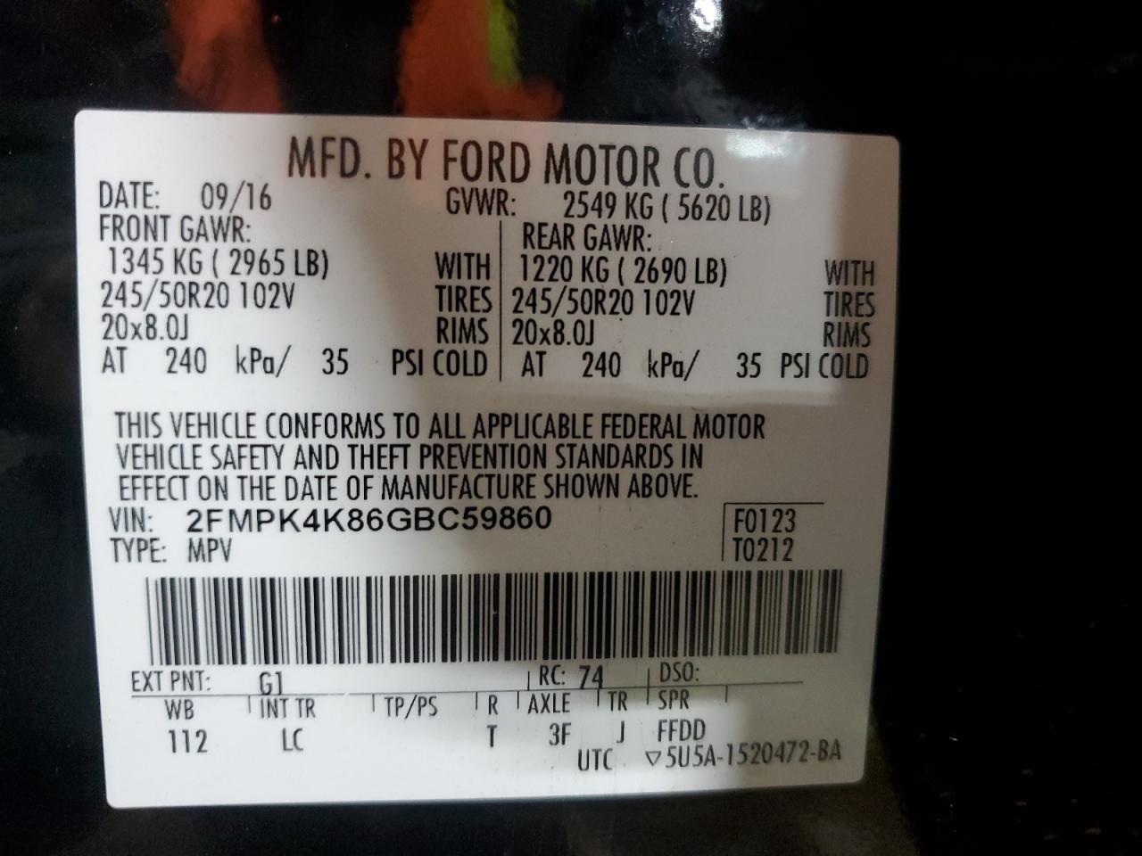 2016 Ford Edge Titanium VIN: 2FMPK4K86GBC59860 Lot: 86227285