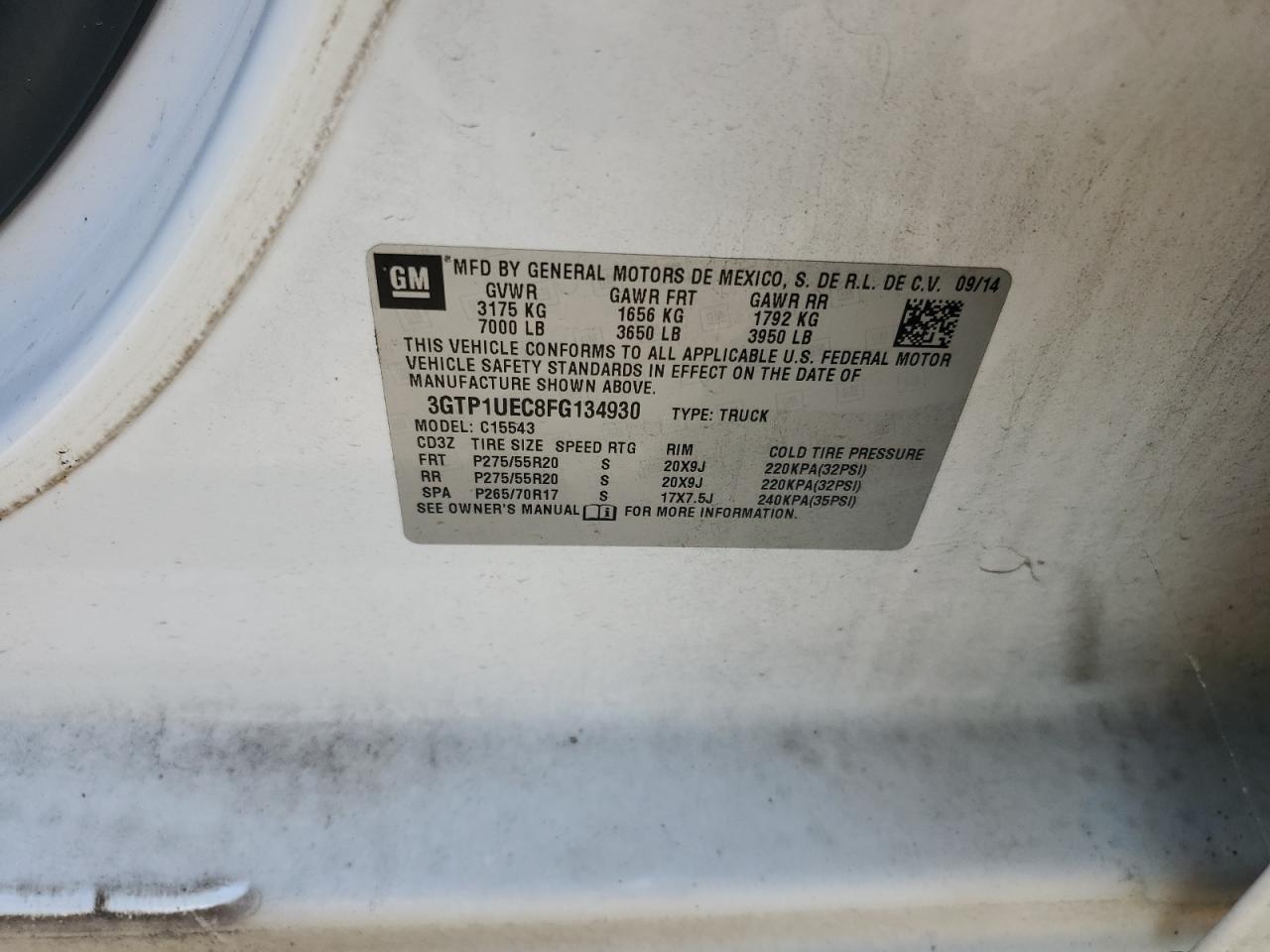 2015 GMC Sierra C1500 Sle VIN: 3GTP1UEC8FG134930 Lot: 85673605