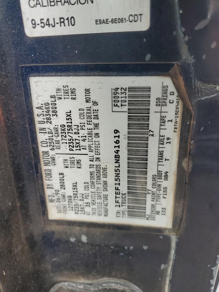 1990 Ford F150 VIN: 1FTEF15N5LNB41619 Lot: 90739065