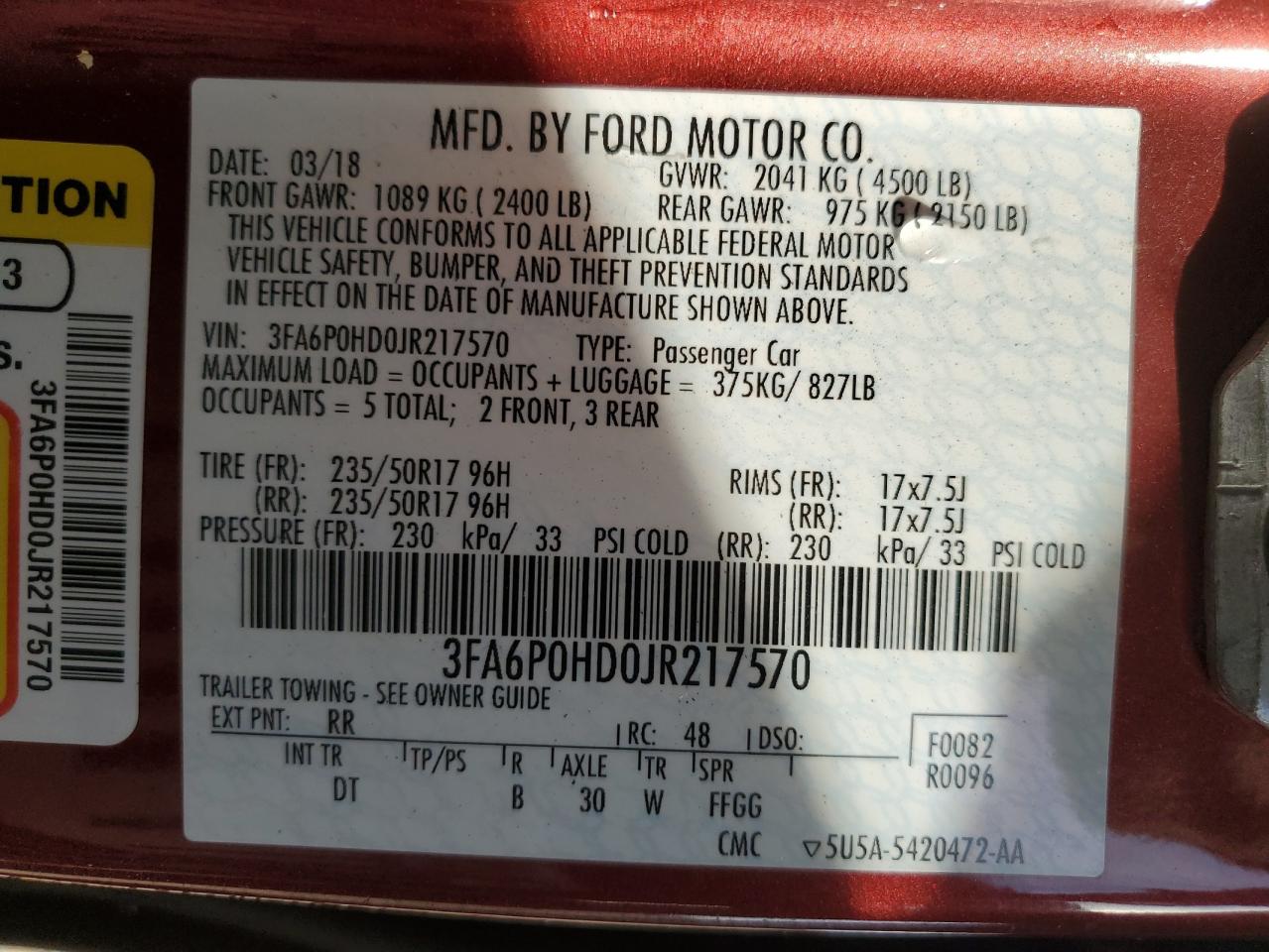 2018 Ford Fusion Se VIN: 3FA6P0HD0JR217570 Lot: 84754465