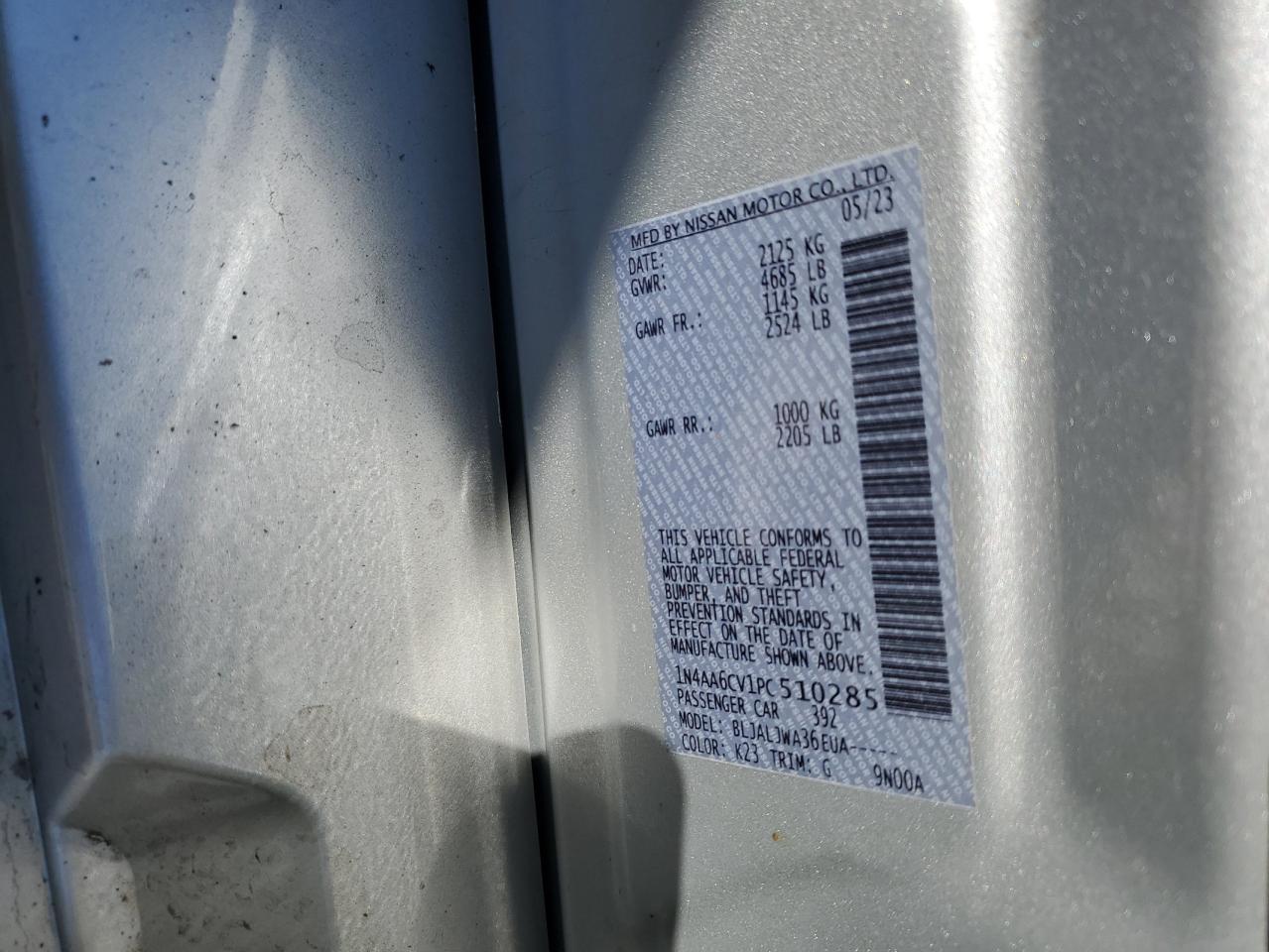 2023 Nissan Maxima Sv VIN: 1N4AA6CV1PC510285 Lot: 86183875