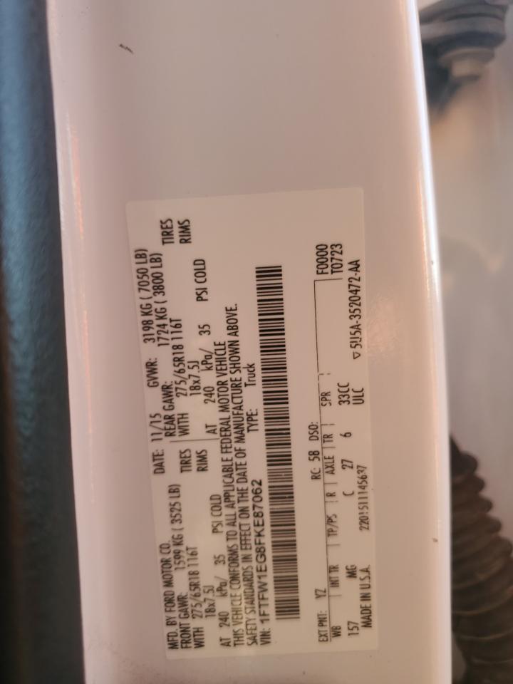 2015 Ford F150 Supercrew VIN: 1FTFW1EG8FKE87062 Lot: 87213325