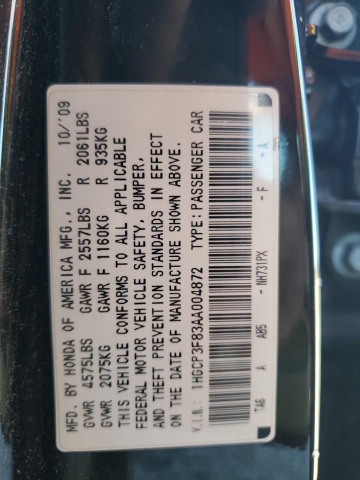 2010 Honda Accord Exl VIN: 1HGCP3F83AA004872 Lot: 82640105