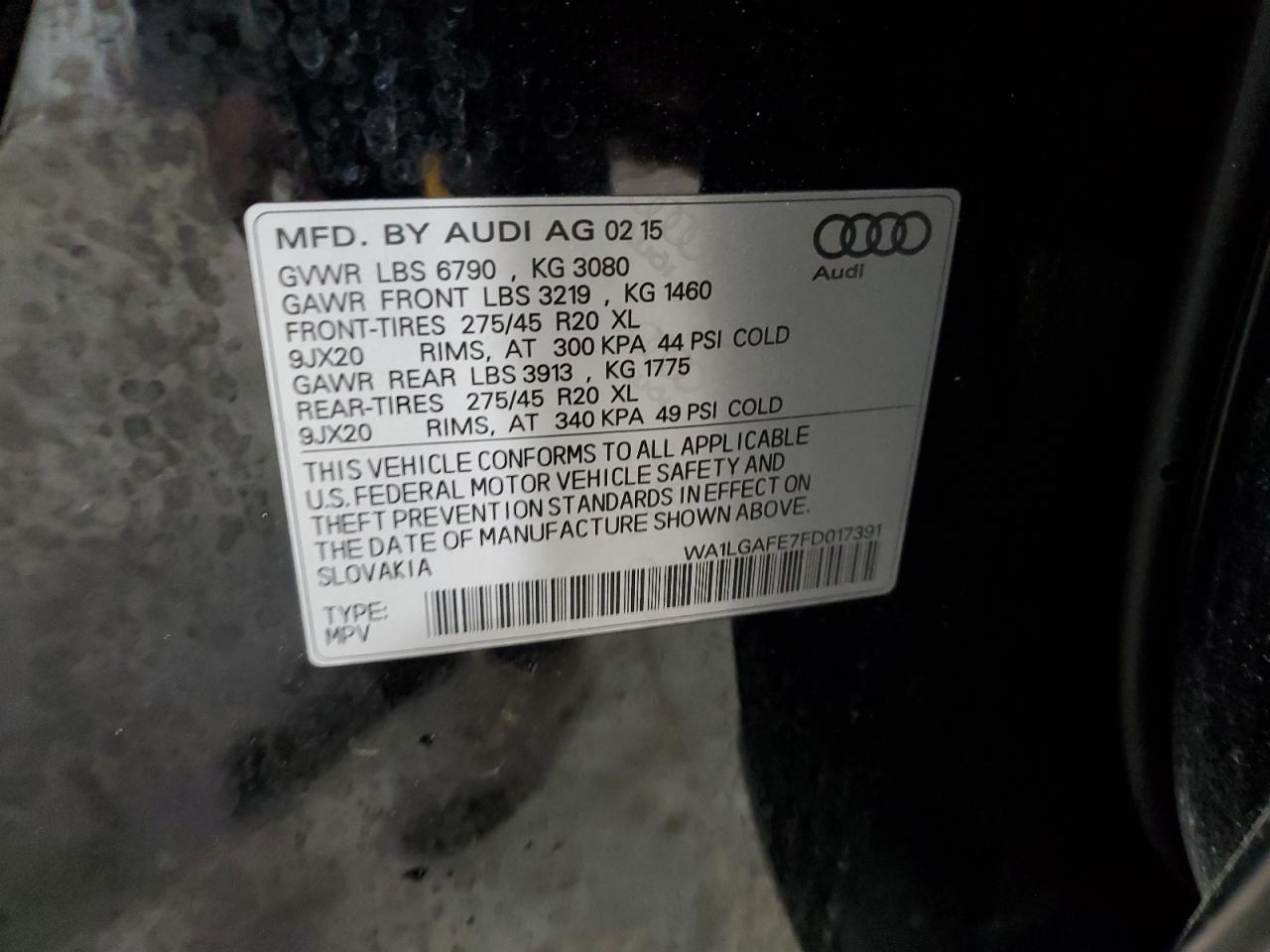 2015 Audi Q7 Premium Plus VIN: WA1LGAFE7FD017391 Lot: 90600615