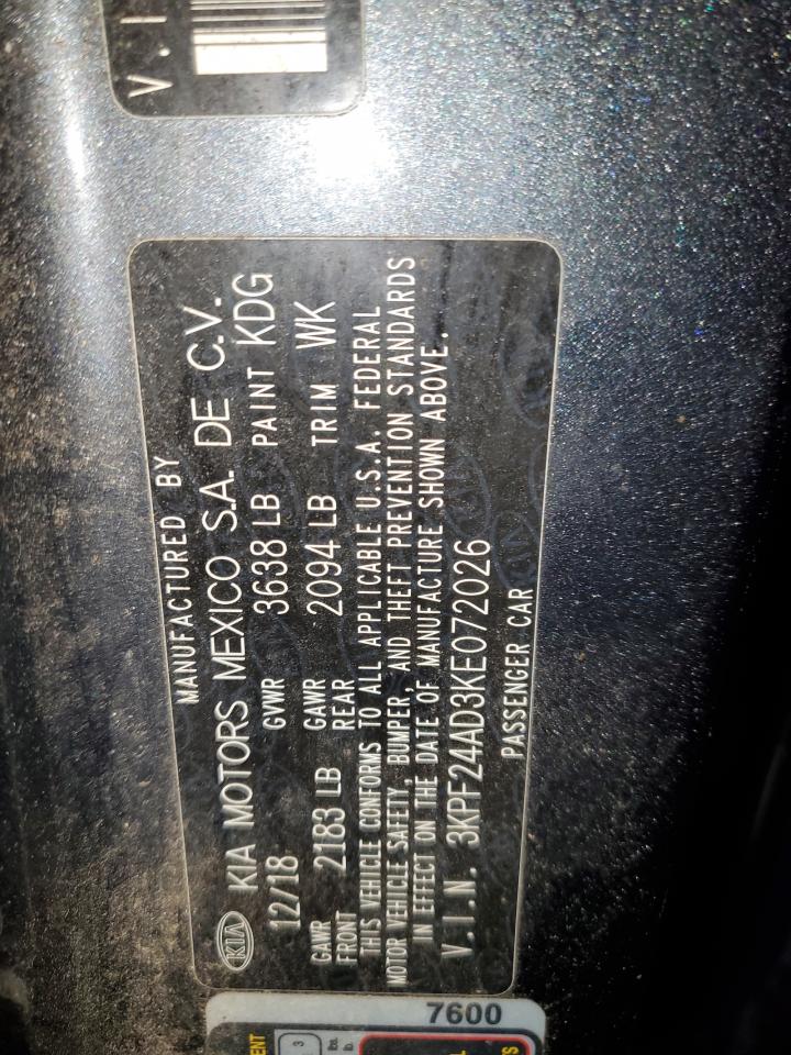 2019 Kia Forte Fe VIN: 3KPF24AD3KE072026 Lot: 83808415