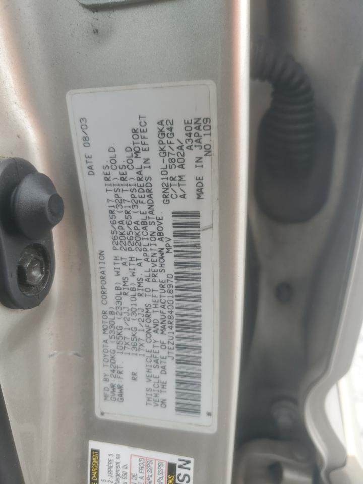 2004 Toyota 4Runner Sr5 VIN: JTEZU14R840018970 Lot: 85758095