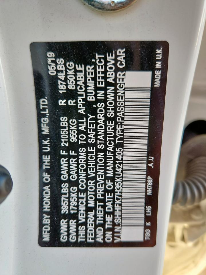 2019 Honda Civic Lx VIN: SHHFK7H35KU421405 Lot: 86224365