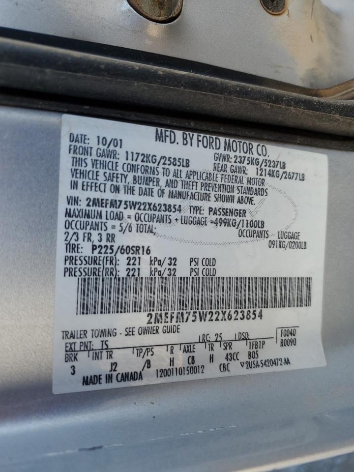 2002 Mercury Grand Marquis Ls VIN: 2MEFM75W22X623854 Lot: 89924855