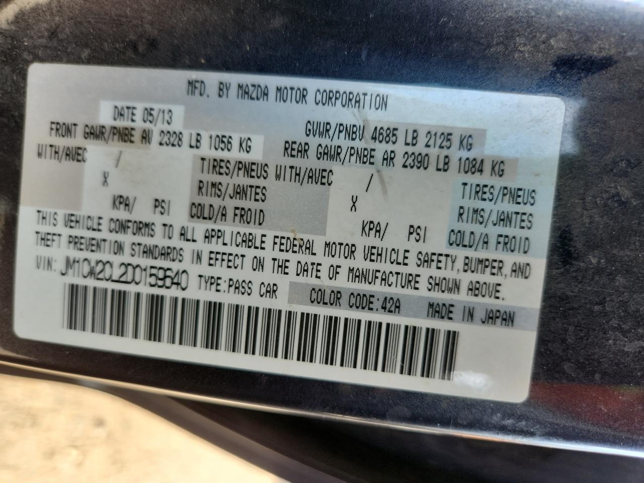 2013 Mazda 5 VIN: JM1CW2CL2D0159640 Lot: 85197545