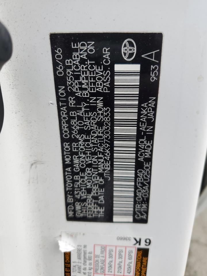 2007 Toyota Camry Ce VIN: JTNBE46K973032833 Lot: 86185165